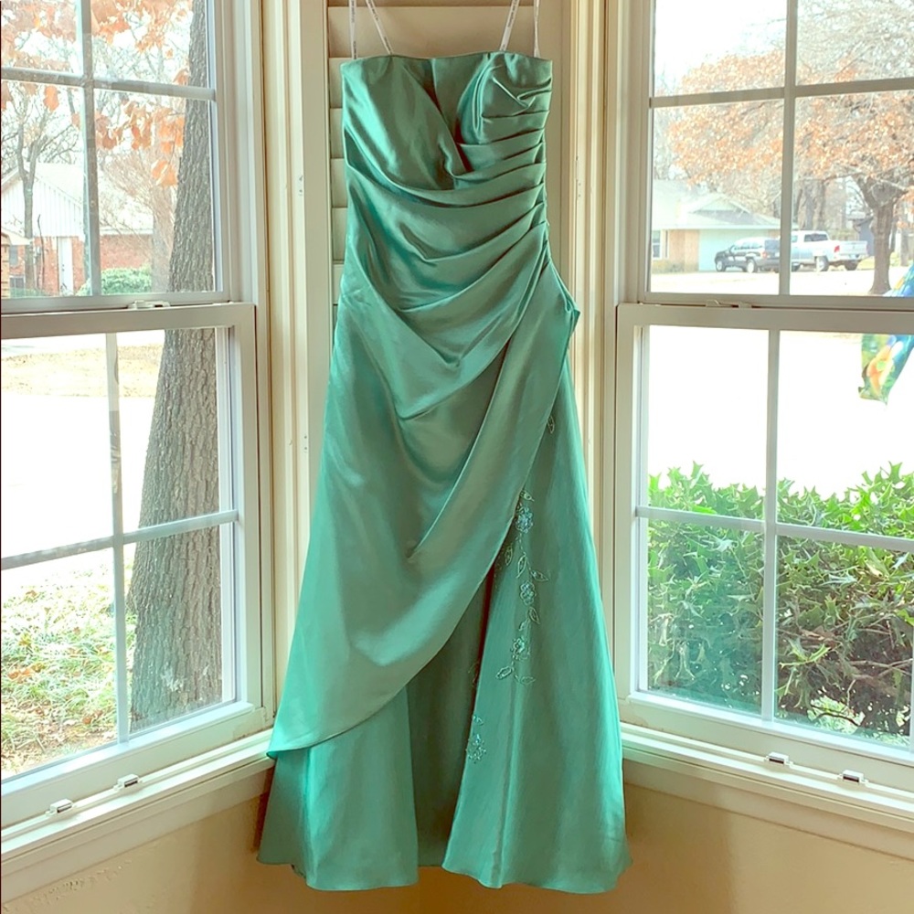 Sea Green, Strapless A-Line Prom Dress